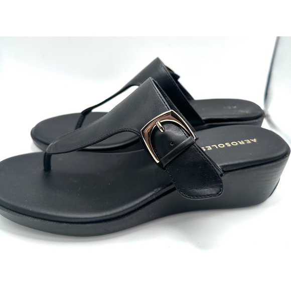 AEROSOLES Shoes - Aerosoles INDYA wedge thong sandals Black women's Size 8